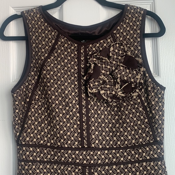 Sandra Angelozzi Brown/Cream Wool Blend A Line Dress - Picture 4 of 9